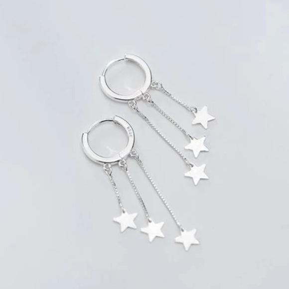 Jewelry - NEW 925 STERLING SILVER STAR TASSEL HOOP EARRINGS